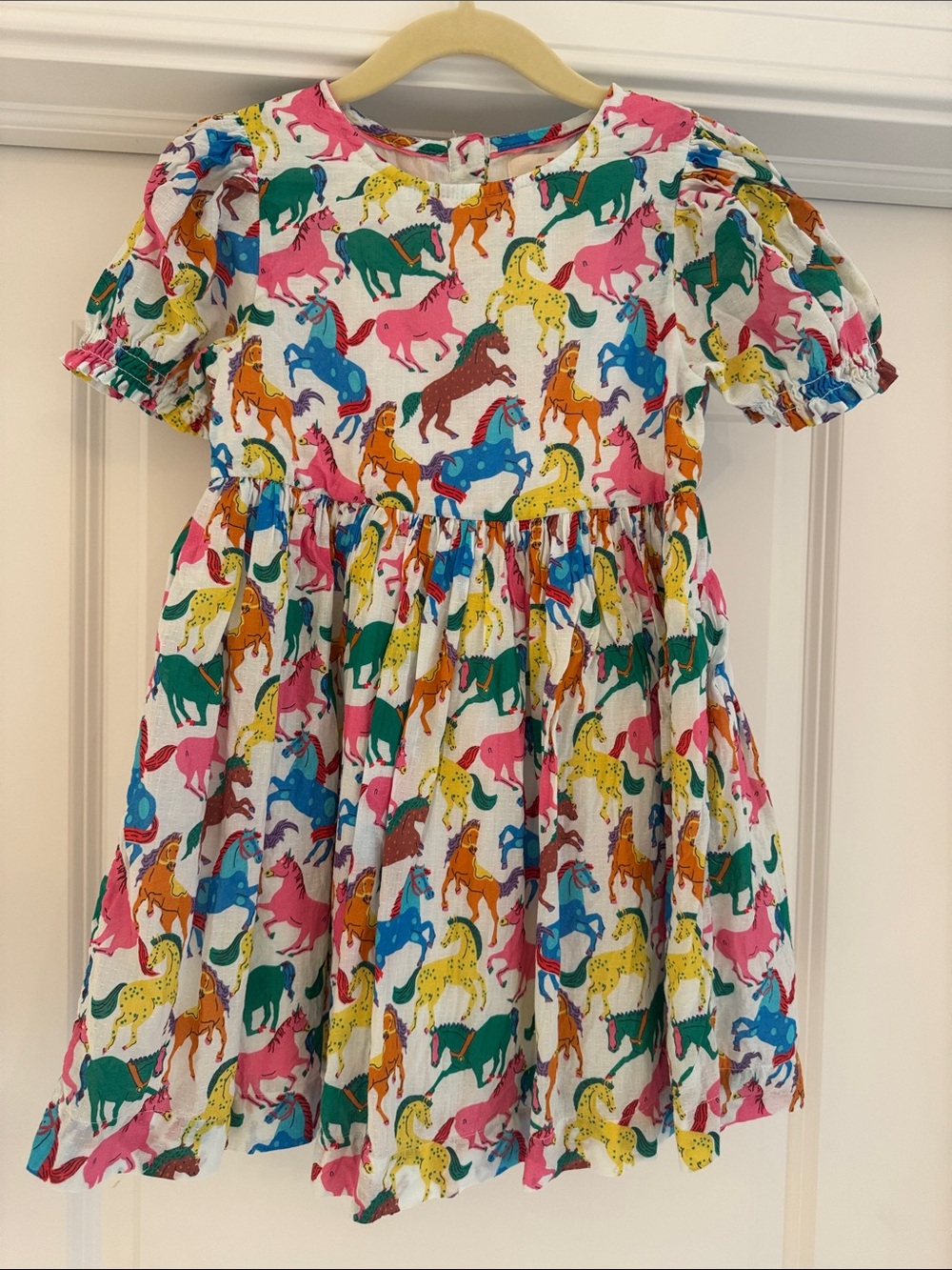 Mini Boden Colorful Horse Print Girls' Dress 4-5Y